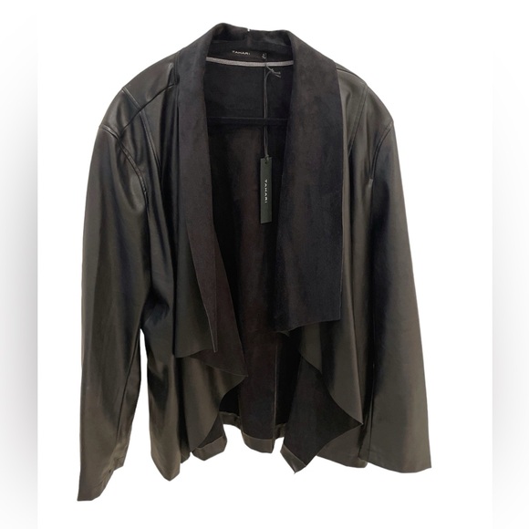 Tahari Jet Black Faux Leather Suede Open Moto Jacket Plus Size 1X - Picture 3 of 9